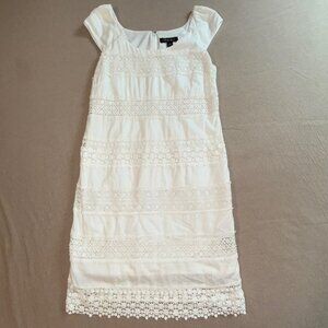 S.L. Fashions White Cotton Crochet Cap‎ Sleeve Lined Dress Size 6